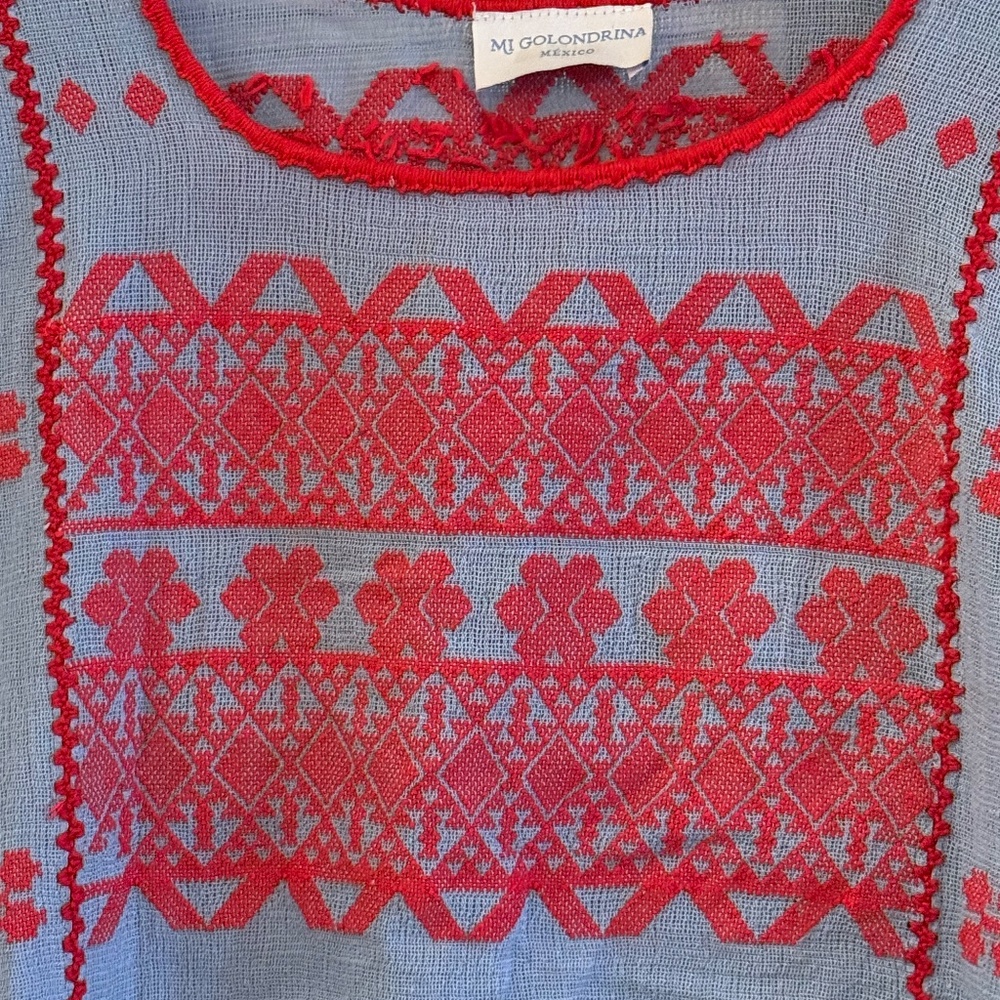 MI Golondrina mexico blue top with red embroidery XL? 1x? 2x? - Picture 3 of 4